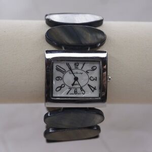 Women's Accutime White Dial Watch with Grey Abalone Stone Bracelet